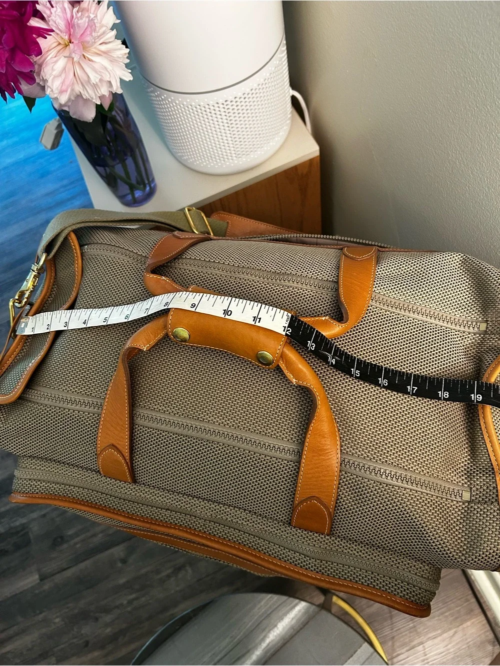 Christian Dior Vintage 3 Piece Honeycomb Canvas Tan Leather Travel set